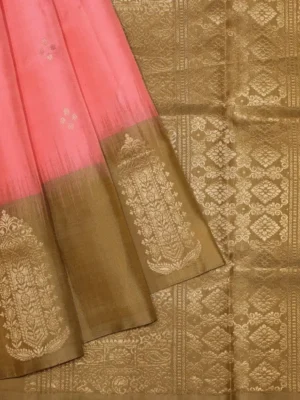 Pure Soft Silk Saree In Coral Pink With Small Buttas