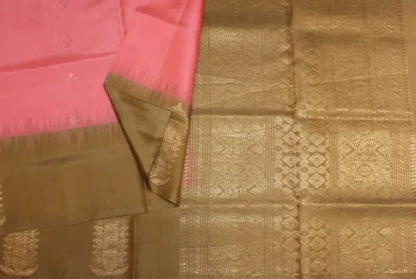 Pure Soft Silk Saree In Coral Pink With Small Buttas