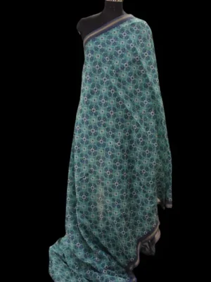 Pure Chanderi Cotton Saree in Sea Green with Ikat Design