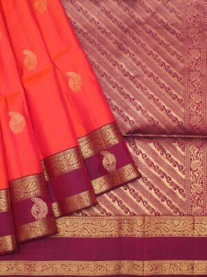 Pure Handloom Coral Orange Soft Silk Saree with Retta Pet Border