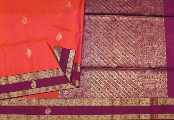 Pure Handloom Coral Orange Soft Silk Saree with Retta Pet Border