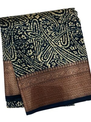 Pure Navy Blue Chanderi Cotton Saree (4)