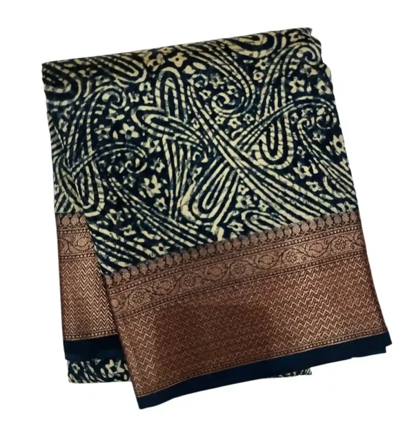 Pure Navy Blue Chanderi Cotton Saree