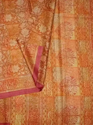 Rust Orange Pure Tussar Silk Saree In CloseUp