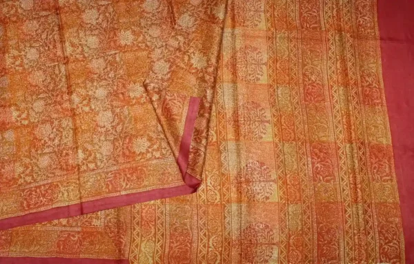 Rust Orange Pure Tussar Silk Saree