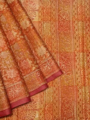 Rust Orange Pure Tussar Silk Saree