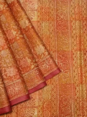 Rust Orange Pure Tussar Silk Saree