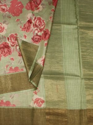 Sage Green Pure Tussar Silk Saree (2)