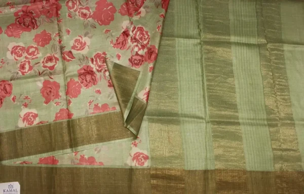 Sage Green Pure Tussar Silk Saree