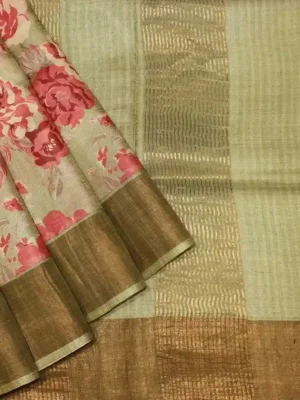 Sage Green Pure Tussar Silk Saree