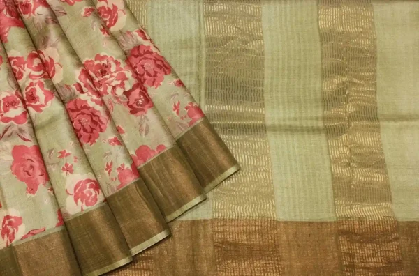 Sage Green Pure Tussar Silk Saree