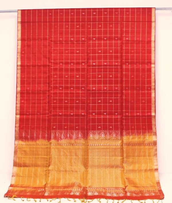 Red Soft Silk Saree with Checks