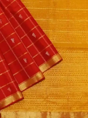 Red Soft Silk Saree with Checks