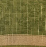 Semi Chanderi Saree in Cream White and Light Green with Floral Prints