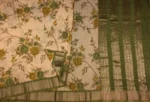 Semi Chanderi Saree in Cream White and Light Green with Floral Prints