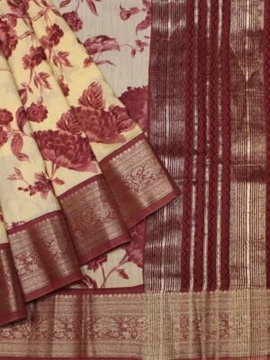 Semi Chanderi Saree in Cream White In floral