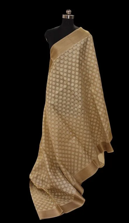 Semi Tussar Saree In Golden Beige