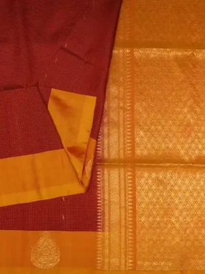 Signature Maroon Handloom Pure Soft Silk Saree with Korvai Border In CloseUp