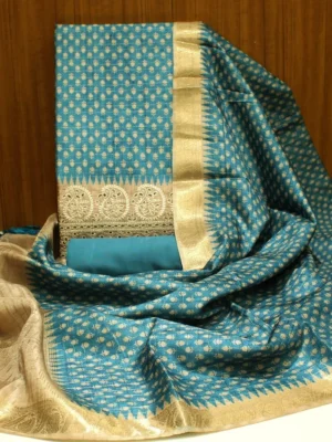Teal Blue Semi Tussar Salwar Material