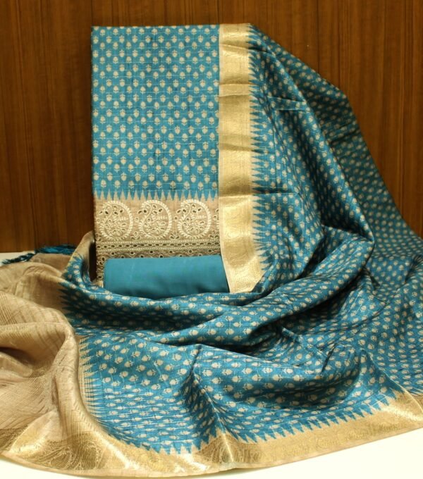Teal Blue Semi Tussar Salwar Material