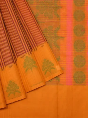 Multicolor Kovai Cotton Saree In Vibrant Orange And Purple