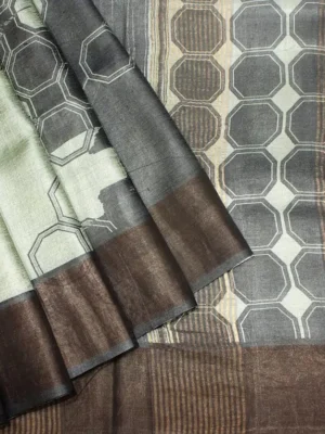 Pure Tussar Silk Saree In Ash Grey