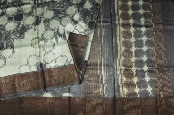 Pure Tussar Silk Saree In Ash Grey