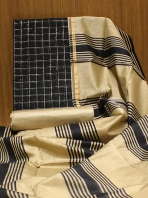 Chanderi Cotton Salwar In Black and Cream With Gold Zari Checked