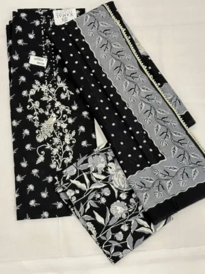 Black Cotton Salwar Material with Delicate Floral Patterns