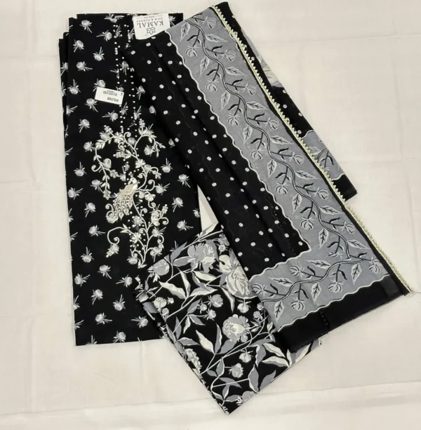 Black Cotton Salwar Material with Delicate Floral Patterns