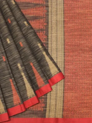 Pure Handloom Kovai Cotton Saree In Black With Beige