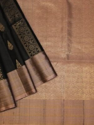 Handloom Pure Soft Silk Saree In Black With Contrast Border