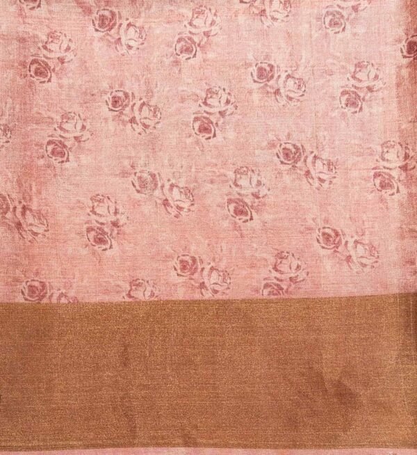 Pure Tussar Silk Saree in Coral Pink with Rose Digital Prints