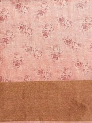 Coral Pink Pure Tussar Silk Saree In blouse