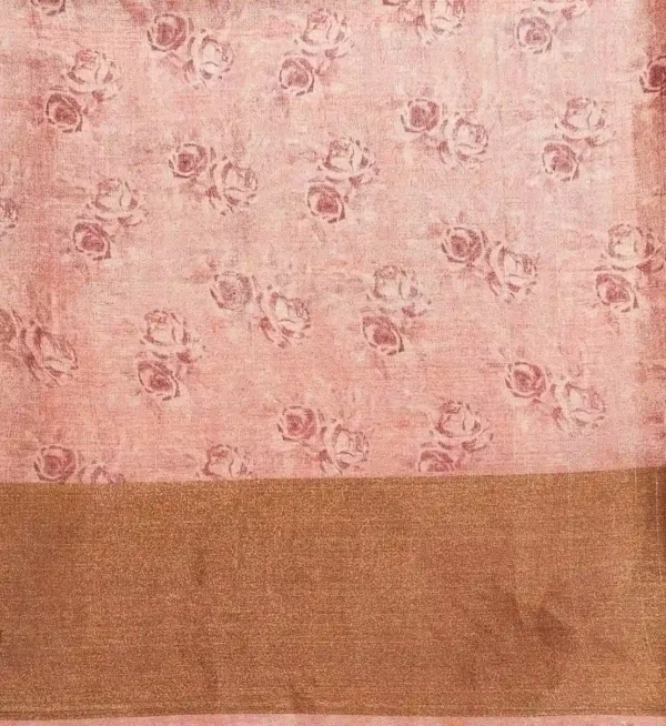 Pure Tussar Silk Saree in Coral Pink with Rose Digital Prints
