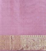 Handloom Peach Soft Silk Saree with Zari Buttas & Pink Border