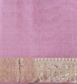 Handloom Peach Soft Silk Saree with Zari Buttas & Pink Border