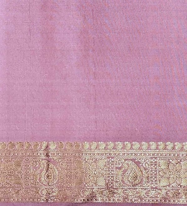 Handloom Peach Soft Silk Saree with Zari Buttas & Pink Border