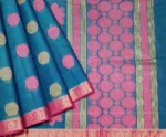 Iconic Kovai Cotton Saree In Deep Sea Blue With Peacock Border