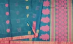 Iconic Kovai Cotton Saree In Deep Sea Blue With Peacock Border