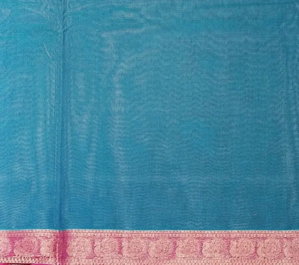 Iconic Kovai Cotton Saree In Deep Sea Blue With Peacock Border