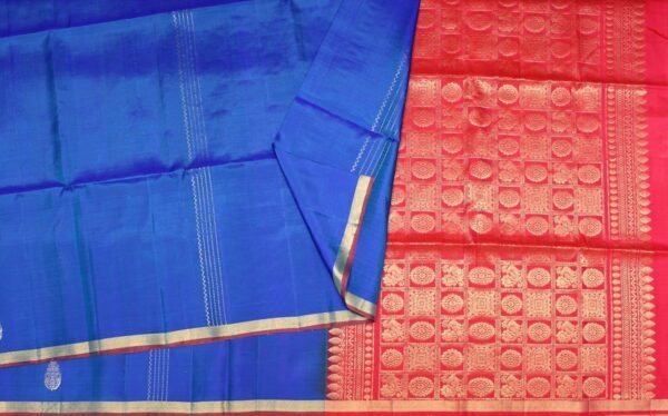 Pure Soft Silk Saree In Marine Blue With Traditional Patterns