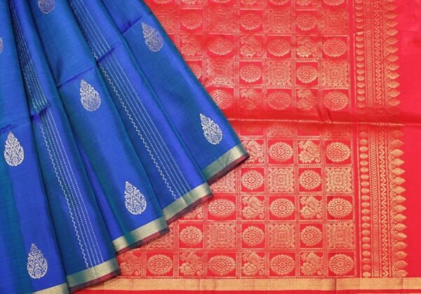 Pure Soft Silk Saree In Marine Blue With Traditional Patterns