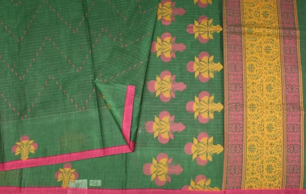 Pure Handloom Kovai Cotton Saree In Bottle Green Shade