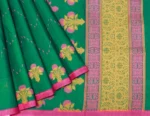 Pure Handloom Kovai Cotton Saree In Bottle Green Shade