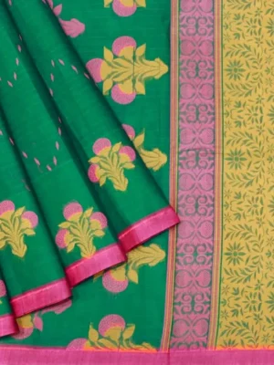 Pure Handloom Kovai Cotton Saree In Bottle Green Shade