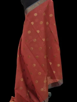 Semi Chanderi Saree In Brick Red