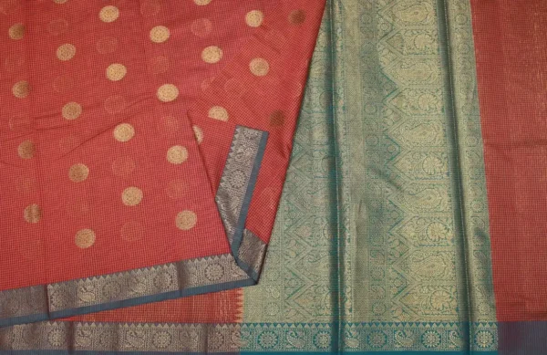 Semi Chanderi Saree In Brick Red