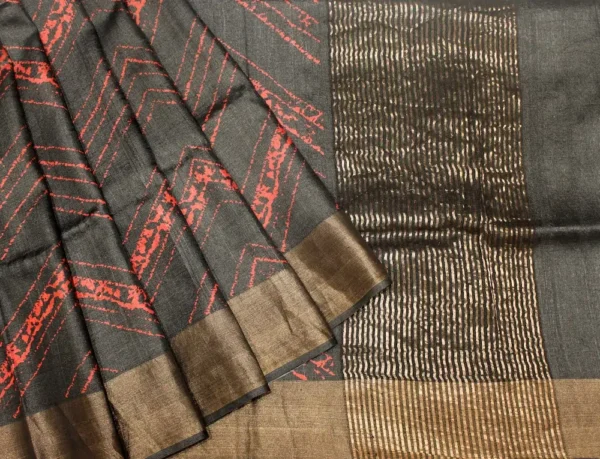 Pure Tussar Silk Saree In Charcoal Black