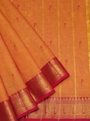 Chettinad Kanchi Cotton In Orange With Gold Zari
